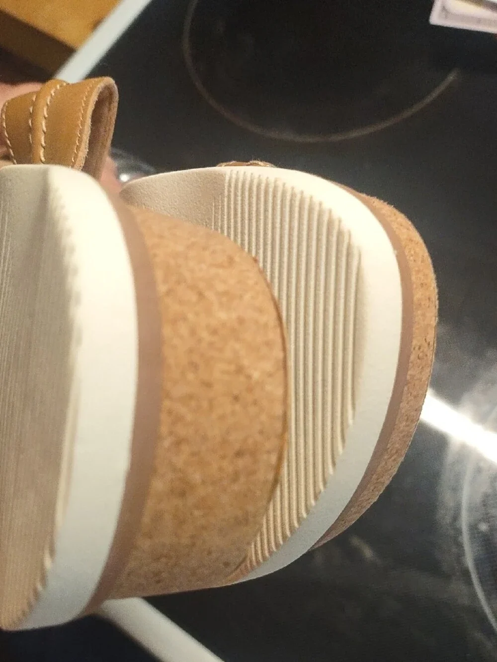 Clarks Women's Light Brown Leather Slide Sandals with Buckle